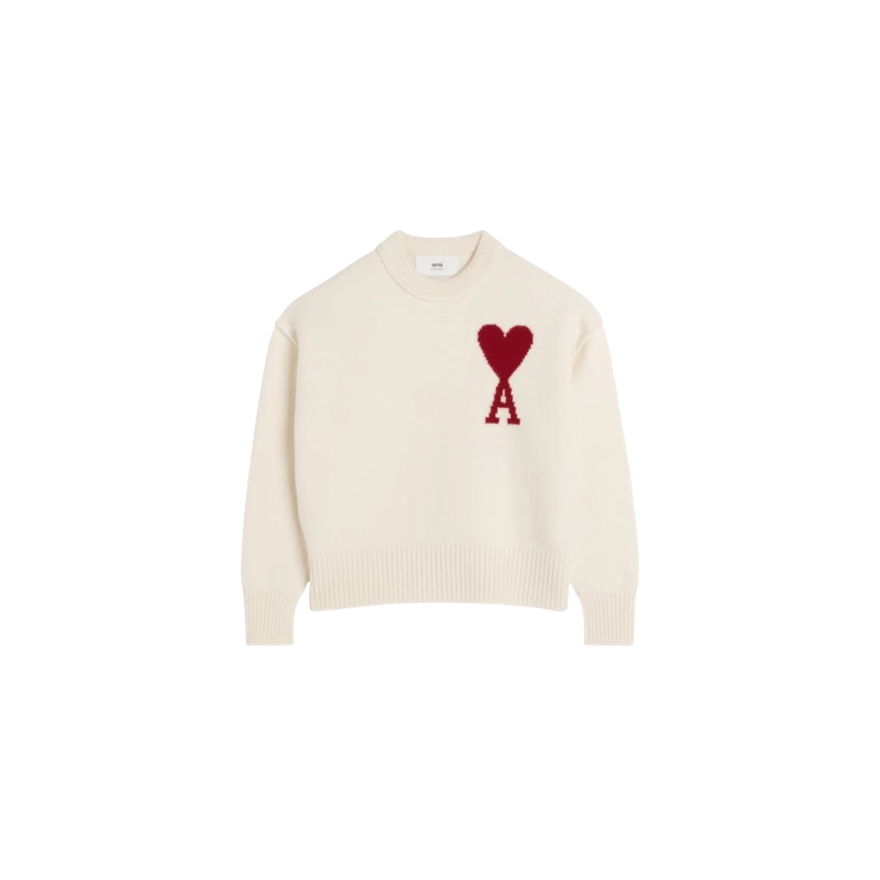 Pull Ami Paris Blanc a coeur rouge